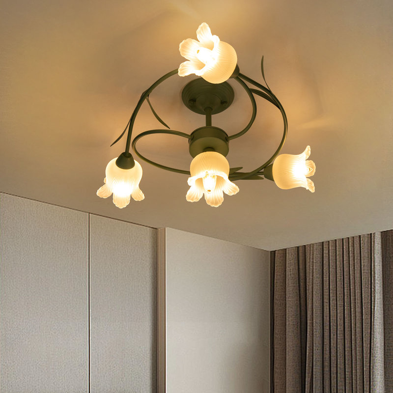 4-Light Floral Shade Semi Flush Mount