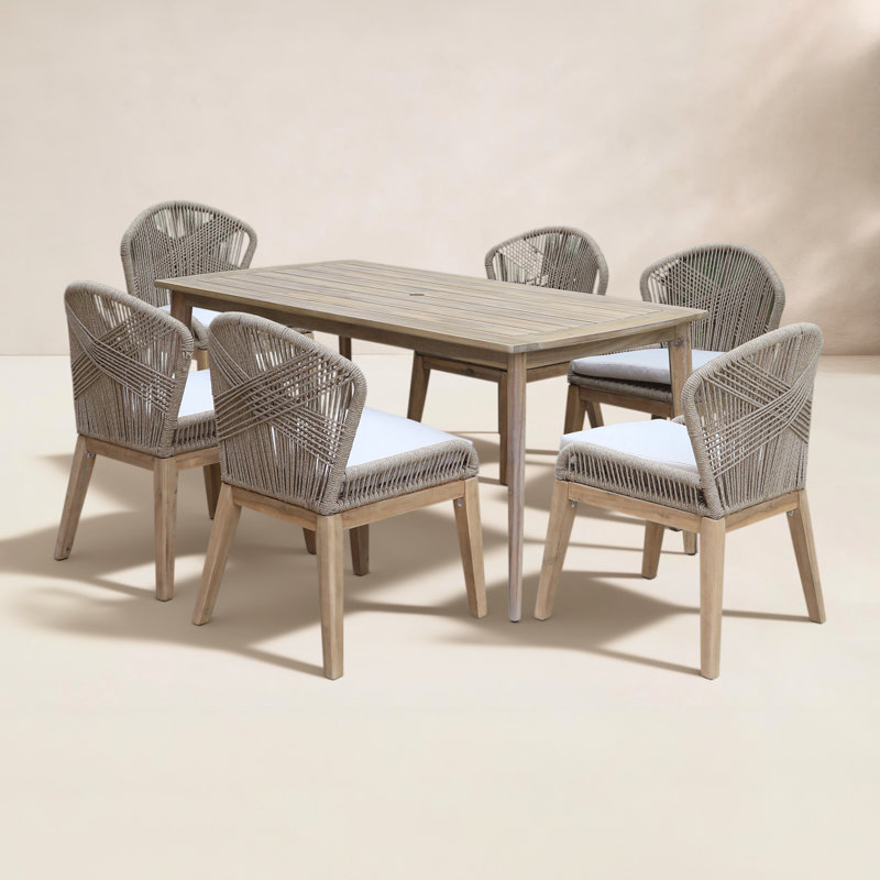 Ensemble de salle à manger rectangulaire pour 6 personnes 35 "avec coussins Bowery, Beige