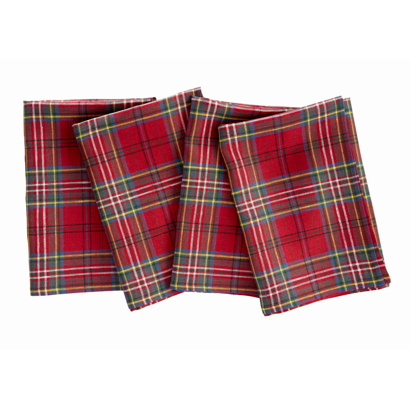 Red Tartan Plaid 100% Linen Christmas Dinner Napkins Set of 4