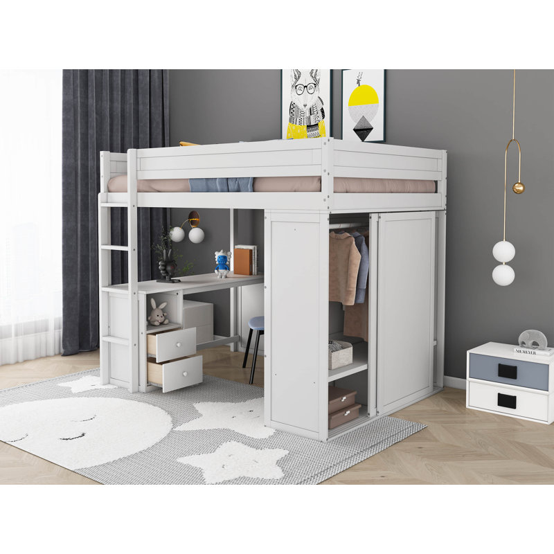 Ieishia Kids Loft Bed, White, Full