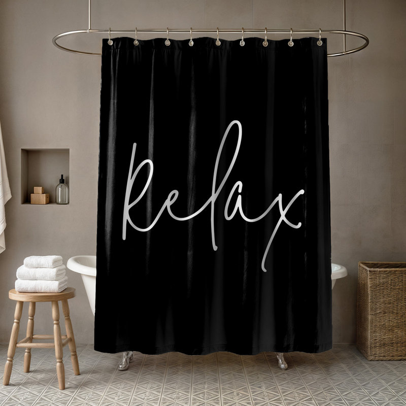 Perine Machine Washable Polyester Shower Curtain, Black