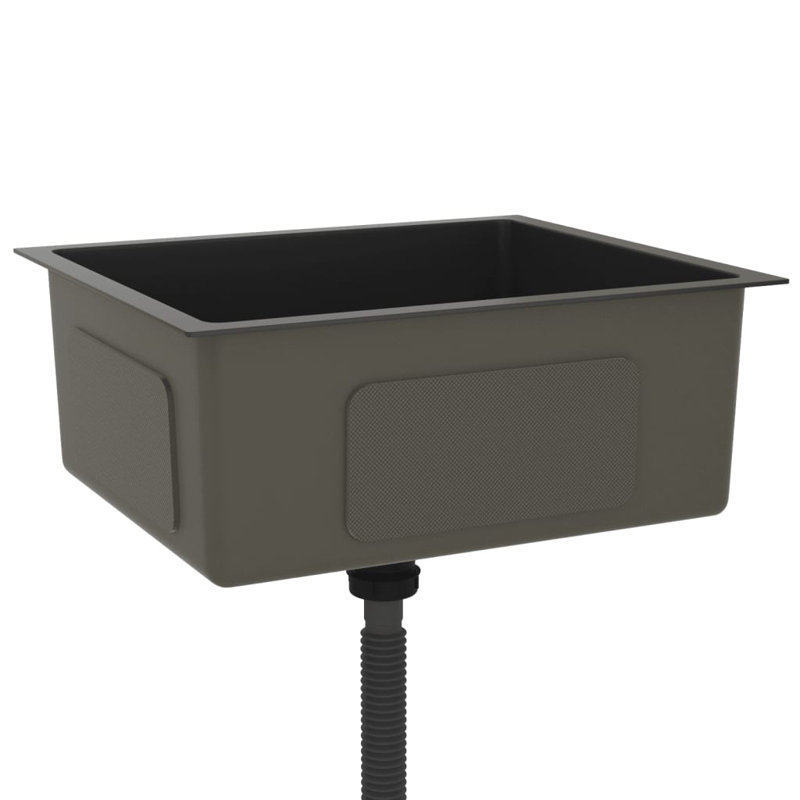VidaXL Kitchen Sink Undermount Sink with Strainer Stainless Steel Sink Square, 17.3" W x 20.1" L, Black
