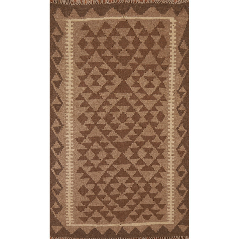 Tapis oriental brun en laine tissé à plat à la main 3 pi 2 po x 5 pi Oriental