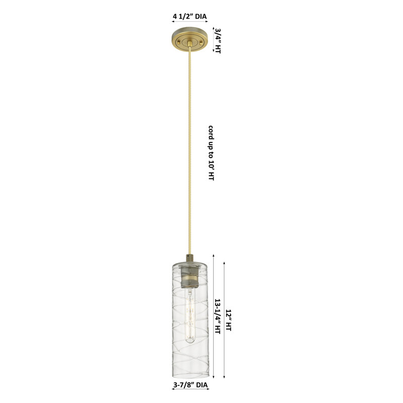 Luminaire suspendu à cordon 1 lumière Crown Point, Mercure, Noir mat, H 13,25 po x l 4,5 po x P 4,5 po