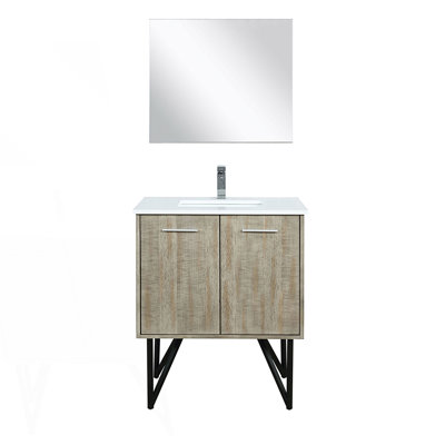 30 po X P 20 po De salle de bain rustique avec plateau en marbre de culture, robinet chromé et Miroir