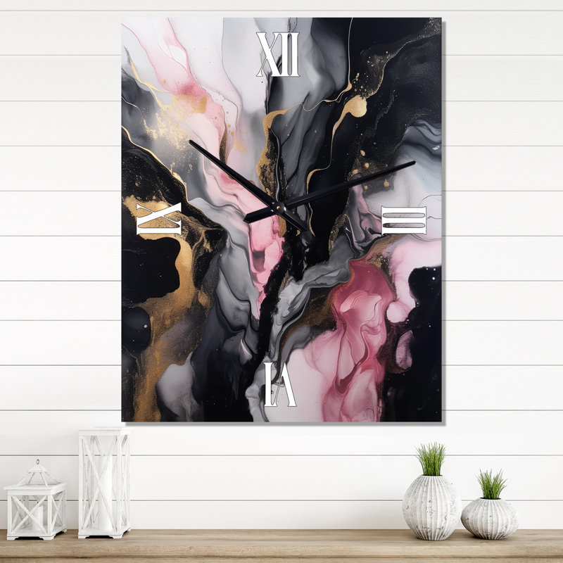 Jamalyn - Horloge murale abstraite en marbre, H 32 po x l 16 po x P 1 po