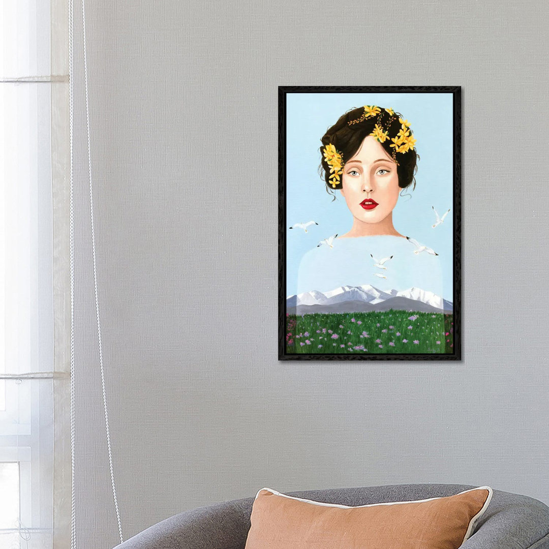 Lady Mountain With Seagulls And Flower Field von Sally B - Gallery-Wrapped Canvas Giclée on Canvas