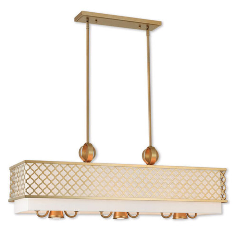 Lustre rectangulaire à 9 lumières avec abat-jour, Doré clair