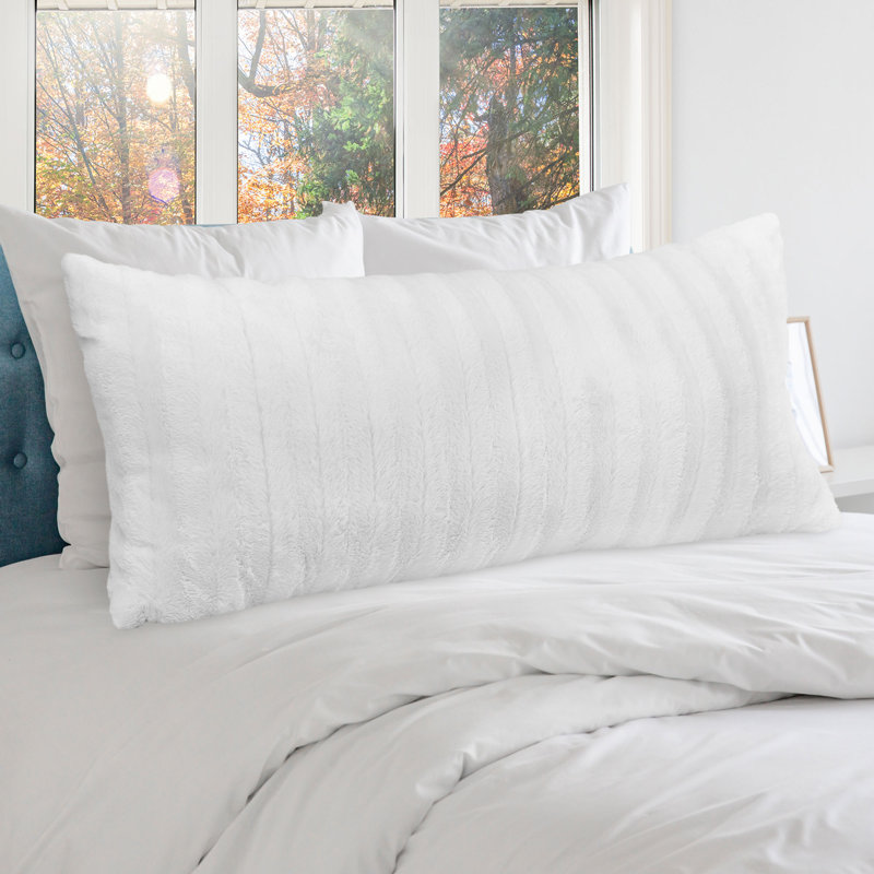  Rectangular Faux Fur Pillow Cover & Insert, White