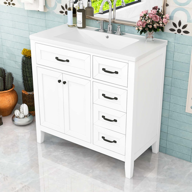 Bathroom Vanity with Sink Combo and Drawers, White