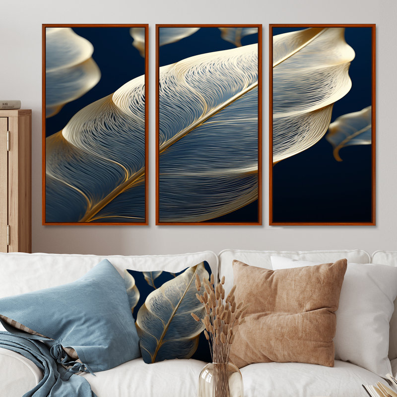 Ensemble de salon mural Laken - Leaves, Cadre flottant brun, H 32 po x l 48 po x P 1 po