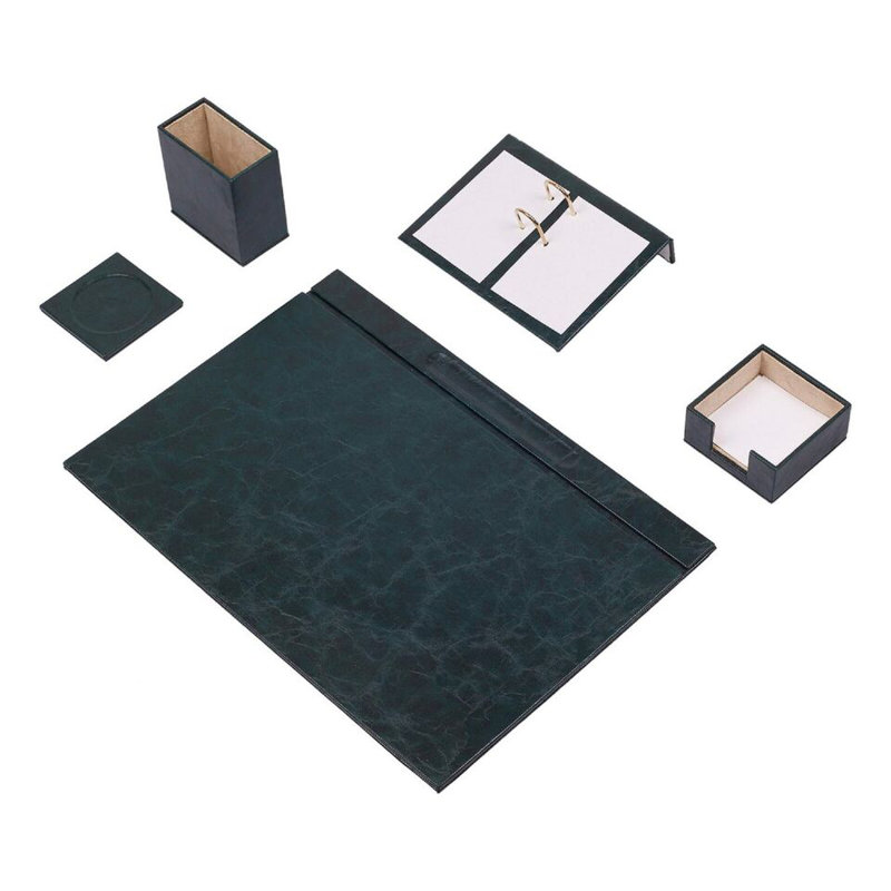 Michelet Leather / Faux Leather Desk Organiser Set, Green