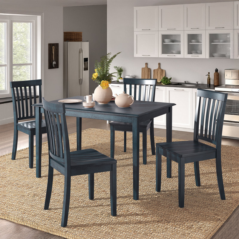 Alexa-Mae 4 - Person Solid Wood Top Four Leg Dining Set, Antique Dark Denim