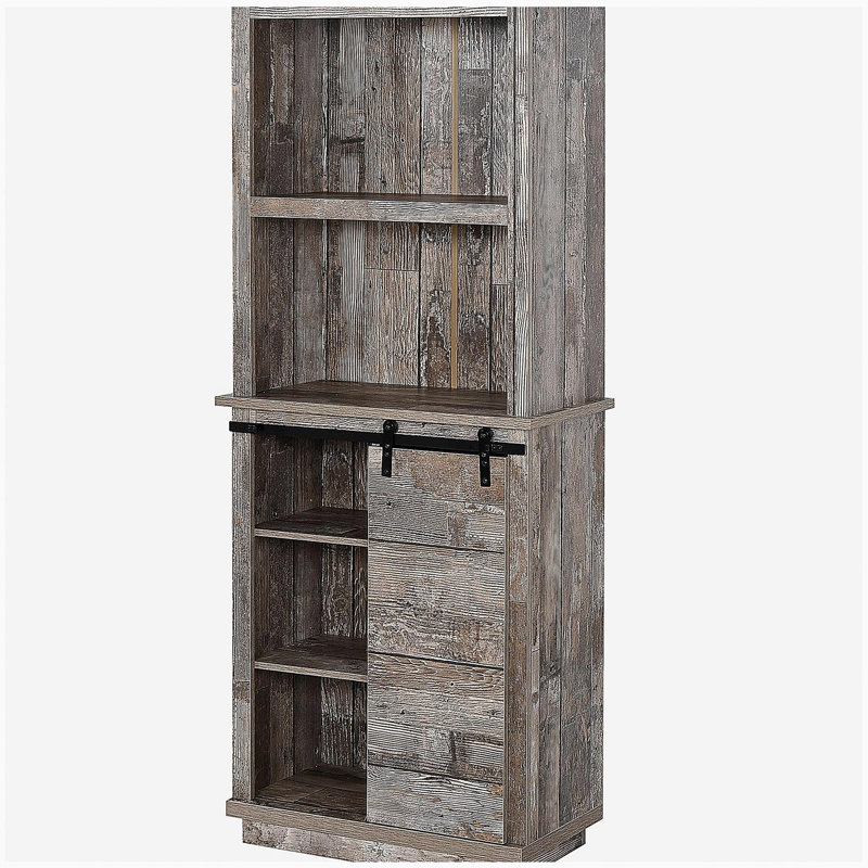 Armoire de salle à manger de cuisine indépendante de style champêtre avec armoire murale, armoire de rangement avec porte de grange coulissante, tablettes réglables, bois rétro