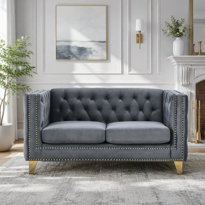 2-Seater Velvet Chesterfield Sofa with Button Tufting
