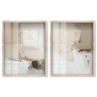 Neutral Beige and White Minimalist Shadowbox Wall Decor Set of 2 by Art Remedy, Blonde Frame, 17x21