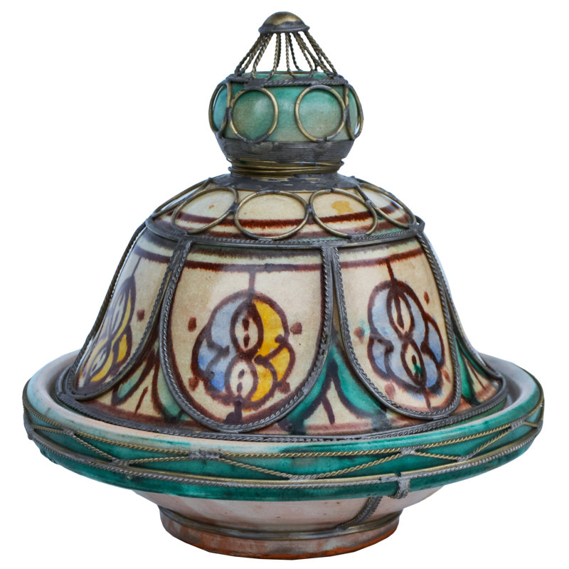 Bol décoratif en céramique bleu / bleu sarcelle / beige