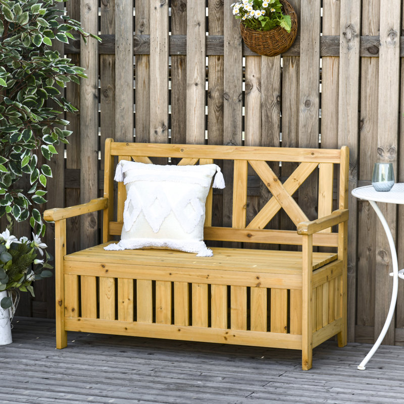 Banc de patio en bois avec boîte de rangement Outsunny, Jaune