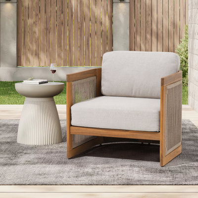 Outdoor Solid Wood Single Sofa With Cushions by Bay Isle Home