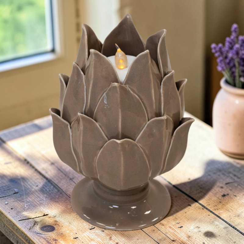 Taupe Glazed Artichoke Candle Holder