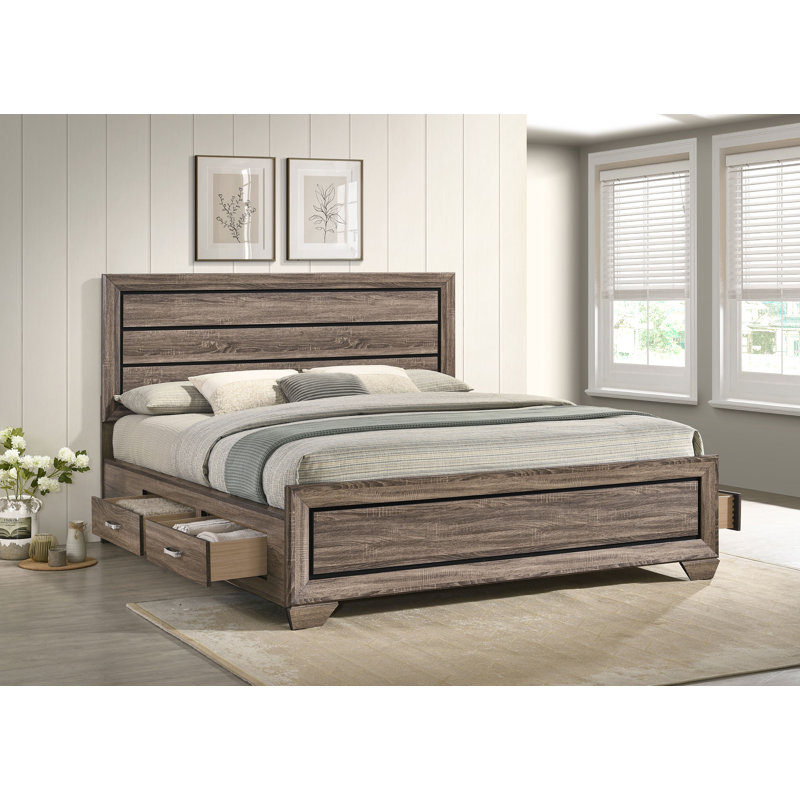 Brookes Wood California King Storage Panel Bed Washed Taupe, California King, Washed Taupe