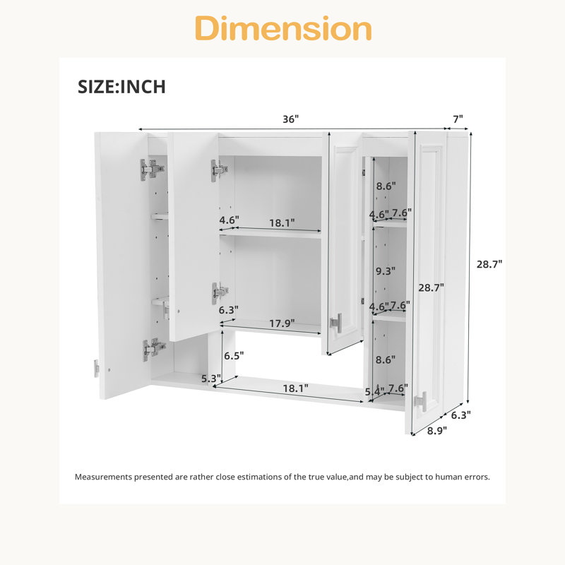Armoire de salle de bain moderne avec 5 tablettes réglables, armoire à pharmacie murale pour la salle de bain, charnières à fermeture douce
