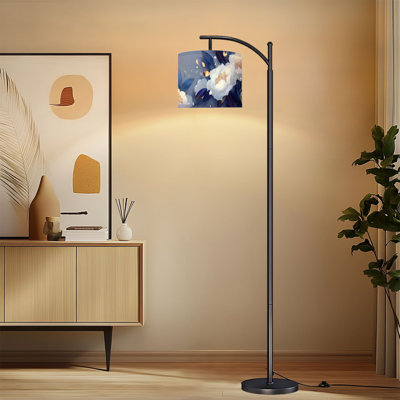 Lampe sur pied florale à arc avec abat-jour réglable pivoine botanique luxueuse avec accents dorés Lampe sur pied à feuillage marine 3 températures de couleur Lampe à mât haut avec interrupteur au pied pour la chambre à coucher