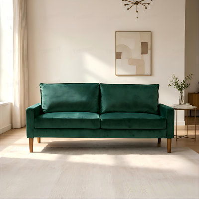 Velvet Upholstered Sofa, Sturdy Wood Frame Coil Spring Support Spacious 3-Seater Couch for Home Living Space
