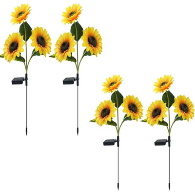 4Pack Solar Powered Sunflower Garden Lights, LED Outdoor Decor Solar Light Flowers for Yard Patio Ground Lawn Landscape, Decorative Artificial Flower Bright Night Outside