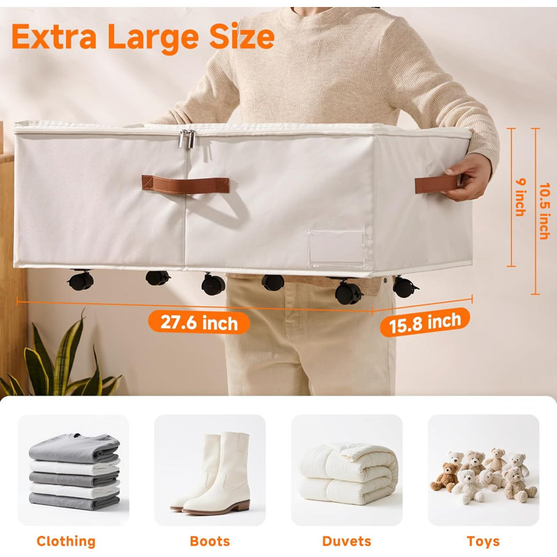 60L Large Under Bed Storage with Wheels Pack of 2, Underbed Shoe Container Bin with Clear Lid Cover