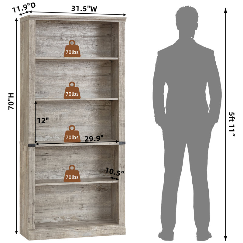 70" Tall Farmhouse Bookshelf Set, Gray, (3 Shelves) 70"H x 94.5"W x 11.9"D