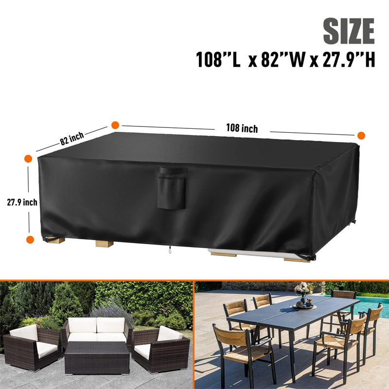 Patio Furniture Covers, Outdoor Furniture Cover Waterproof, General Purpose, Outside Table And Chair Covers, Heavy Duty 600D (108 Inch L X 82 Inch W X 27.9 Inch H)