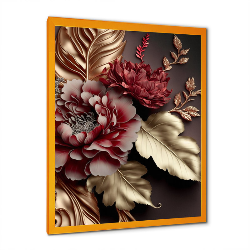 Art floral sur toile rose, impression de fleur rétro - Glam rétro II, L 16 po x H 32 po, Impression sur dorée toile encadrée