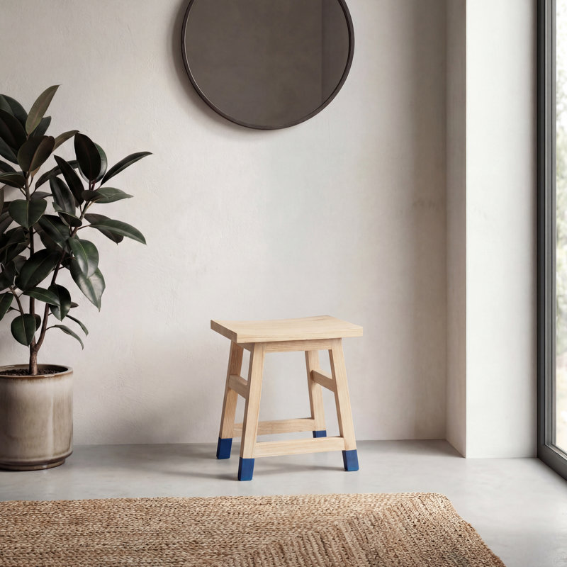 Tabouret d'appoint en bois massif de 18 po fabriqué à la main Finesse, Natural/Navy