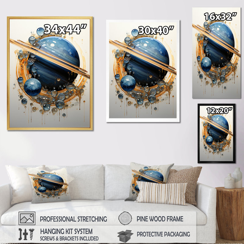 Sapphire Saturn Cosmic Wonder sur impression sur toile, Encadrement doré, H 40 po x l 30 po x P 1,5 po