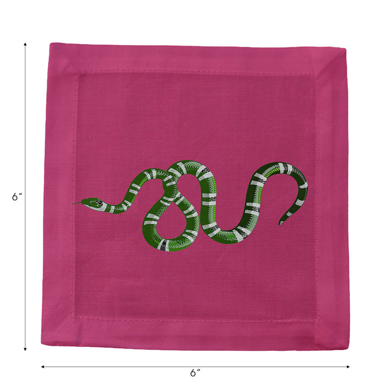 Serpent Cotton Sateen Cocktail Napkins, Raspberry