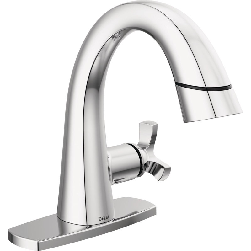 Stryke Single Hole Pull Out Sprayer Bathroom Faucet, Single Handle Bathroom Sink Faucet, Lumicoat Chrome