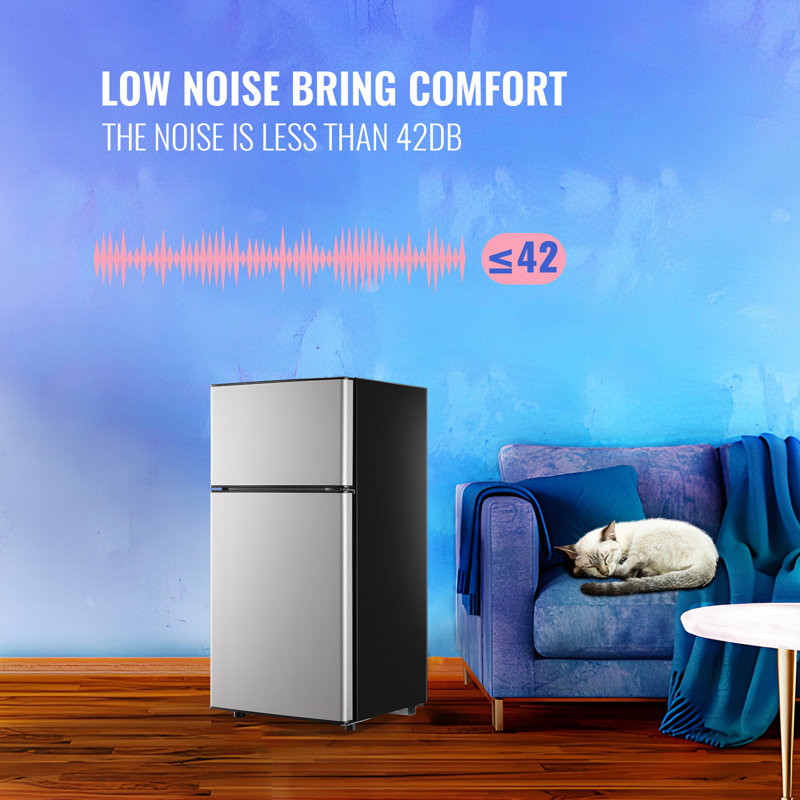 Compact Silver Dual Door Mini Fridge with Top Freezer