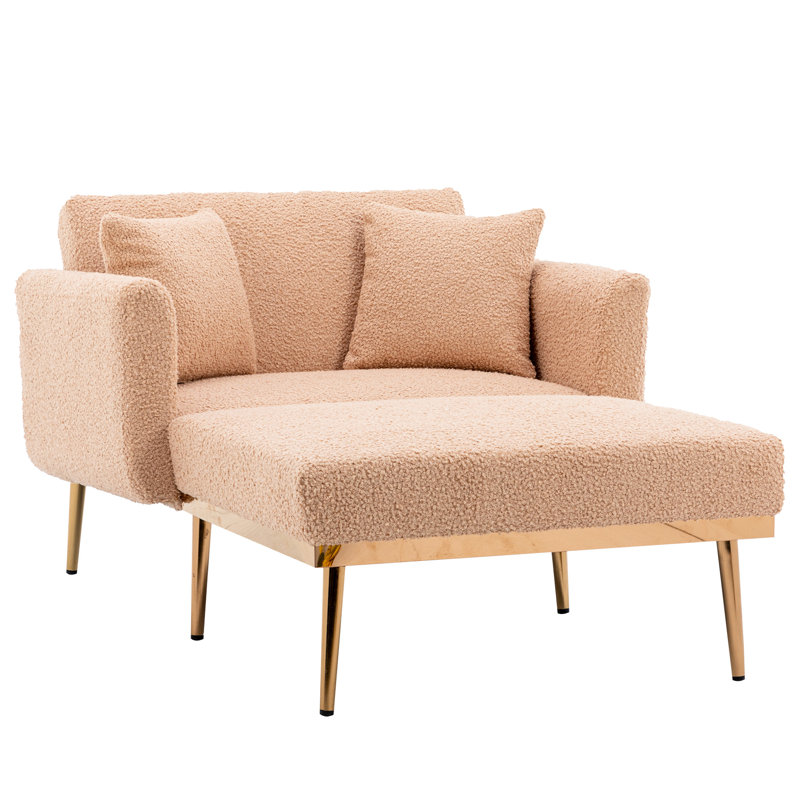 Chaise longue confortable pour regarder la télévision - Chaise de chambre élégante en chameau avec pieds en métal, revêtement en tissu, dossier réglable à 3 niveaux,