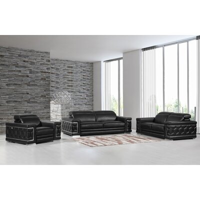 Hawkesbury Common Luxury Top Grain Italian Upholstered Complete Leather 3 Piece Living Room Set -  Orren Ellis, 5B32222537AF4BCC9EA092801551CDC3