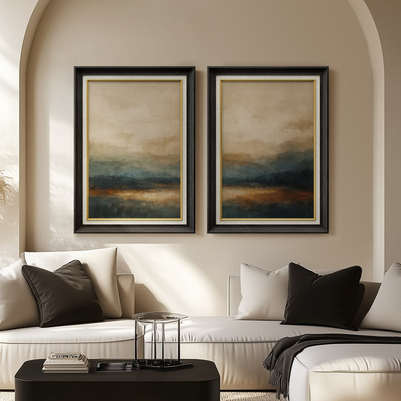 «Deep Teal Seascape Moody Atmospher Layers», ensemble de 2 reproductions d'art encadrées de qualité supérieure sur papier, 26 po x 36 po
