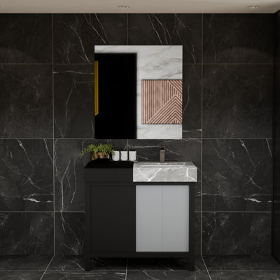Sanibel Black and Gray Double Bath Vanity and Castle Gray Marble Tops