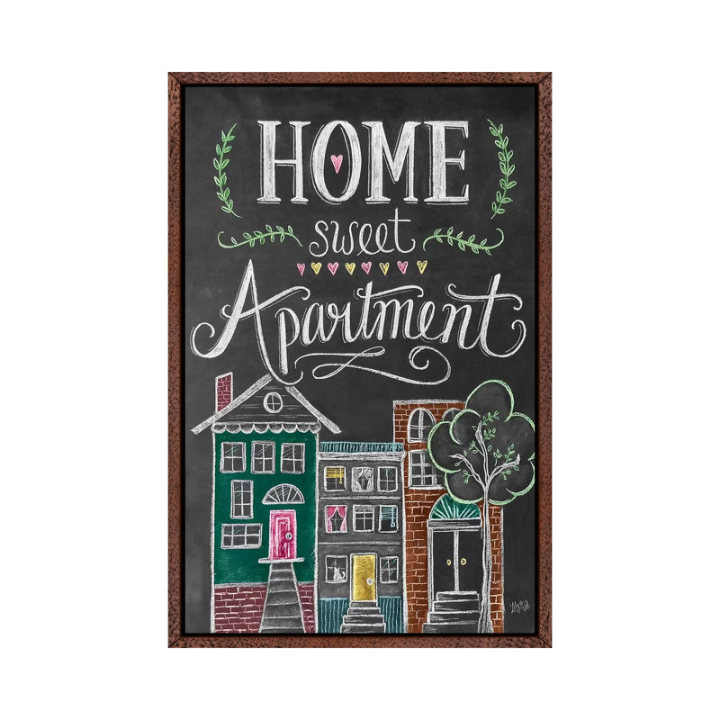 Home Sweet Apartment - Print on Canvas, 66.04cm H x 45.72cm W x 3.81cm D, Classic Brown Wood Floater Framed