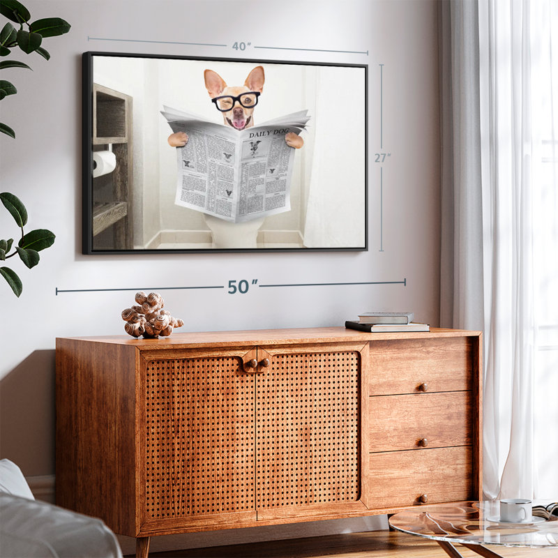 Khendal Chihuahua Reading The Paper Canvas Print, 27" H x 40" W