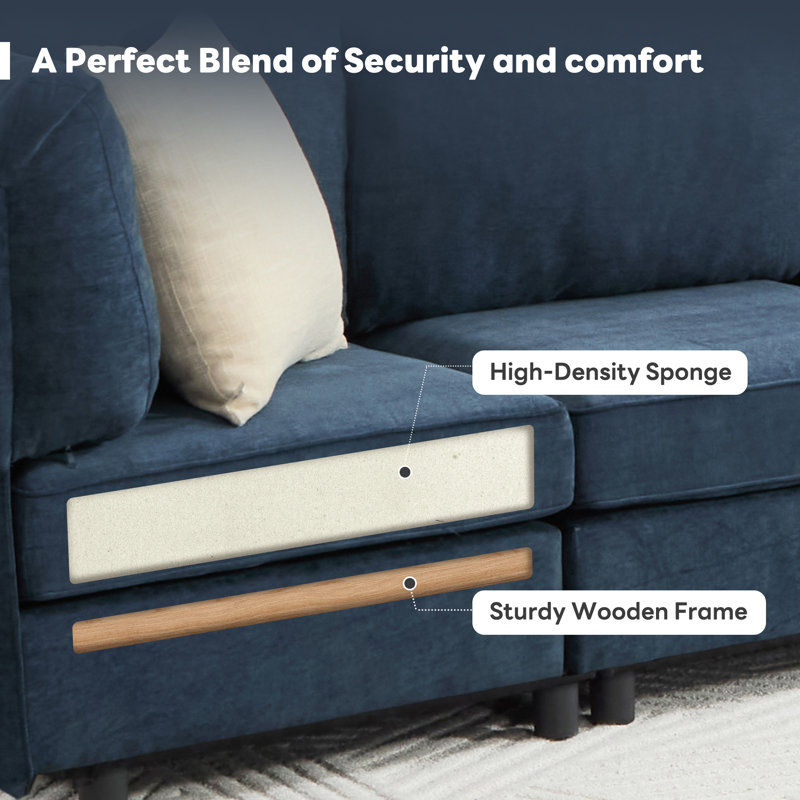 Canapé modulaire rembourré 6 pièces avec repose-pieds 6 pièces, Mélange de polyester bleu