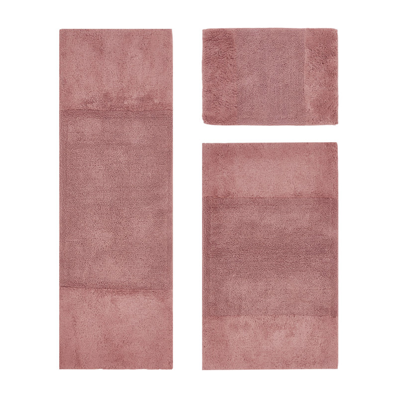Ensemble de tapis pour salle de bain 3 pièces 100% coton 2155 g / m² Merkle, certifié OEKO-TEX®, envers en latex antidérapant, touffeté moelleux, super absorbant et lavable à la machine pour la salle de bain, la douche et la baignoire, rose