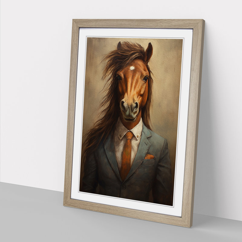 Pony In A Suit Painting No.5 - Single Picture Frame Print on Wood, 46" H x 34" W x 2" D, Oak