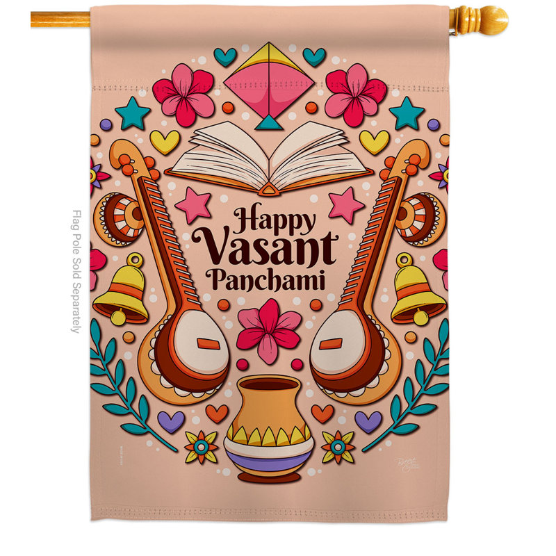 Drapeau de maison 40 po x 28 po Happy Vasant Panchami