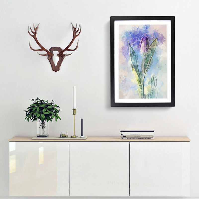 Purple Tulip in Abstract - Framed Print, 76cm H x 50cm W x 2cm D, Black