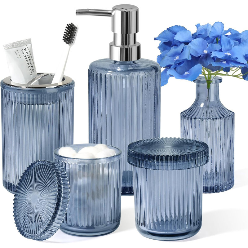 5-piece set of blue bathroom accessories
